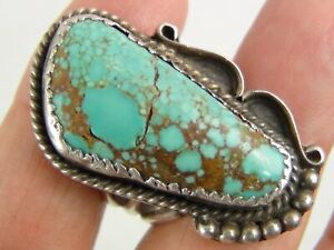 11g 1-3/8" Ring Native Sterling Silver #8 Turquoise Ring 8 Navajo