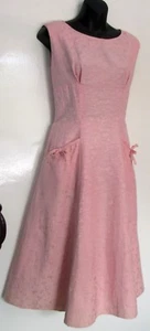 50er Jahre - rosa Brokat Party Kleid mit versteiftem Unterrock + Taschen Detail - S - Bild 1 von 12