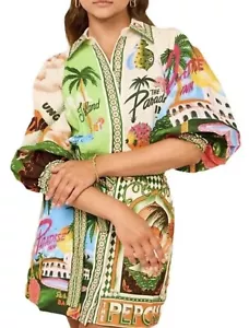 Vintage Printed Lantern Sleeve Women Short Dress Casual Elegant Neck Mini S-xxl - Picture 1 of 4