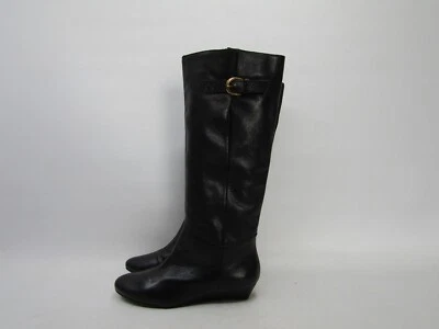 Botas Steven By Steve Madden Talla 8.5 Cuero Negro Cuña Cremallera Hasta la Rodilla Moda Foto 1 de 4