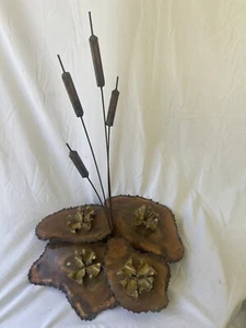 Cattail Mixed Metal Sculpture Brutalist Plant Leaves Nature Flora Copper Brass - Picture 1 of 3