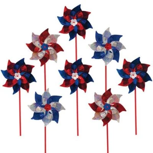 8 pk  Red, White, Blue Mylar PATRIOT SPARKLE PINWHEELS Ground Wind Spinner, 2863 - Picture 1 of 3