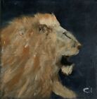 Original Painting Wildlife Lion Box Canvas 6 X 6 Ins UK Artist CHRISTINE INGRAM