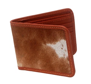 Cow hide Leather Men Bifold Purse Luxury HAIR ON Leather Card Holder Wallet-124 - Picture 1 of 3