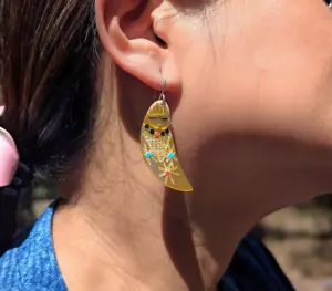 Zuni Corn Maiden Yellow Shell Kachina Dangle Earrings Handmade Southwest Jewelry - Picture 1 of 10