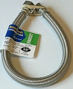 BrassCraft Faucet Connector 16" Length, 1/2" Fip To Faucet 3/8" CompTo Valve c-5 - Imagen 1 de 1