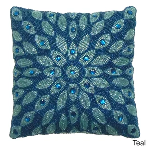 Celebration Peacock Hand Beaded 10" Teal Accent Pillow HTF Bed Bath Beyond - Picture 1 of 7