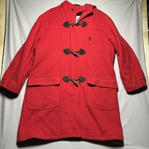 Vintage LL Bean Sz XL Red Wool Duffle Duffel Coat Toggle Buttons Hooded Women - Picture 1 of 7