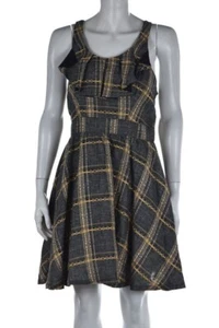 Karen Zambos Dress Size 4 Black Beige Plaid Sheath Above Knee Sleeveless Linen - Picture 1 of 5