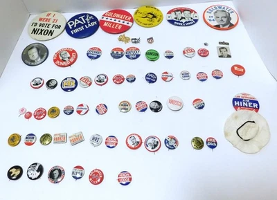 Lote de 63 botones y prendedores políticos vintage años 60 70 Foto 1 de 4