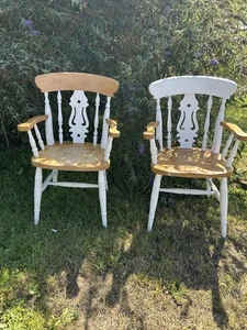 Two Solid Pine Farmhouse Carver Kitchen Dining Chairs plus another free - Picture 1 of 4