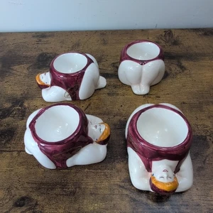 Set Of 4 Hand painted Ceramic Beach Ladies Egg Cup Holders Novelty - Picture 1 of 7