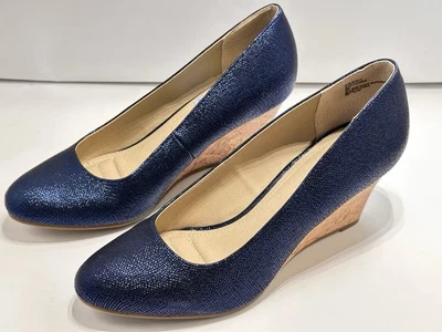 Rialto женщин на танкетке насосы размер 9 синий блестящий скольжения на искусственной пробке каблук туфли - Изображение 1 из 4