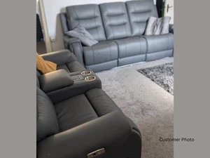 Grey Leather Power Recliner 3, 2, 1 Sofa Set Forbes | USB | Bluetooth Speakers - Picture 1 of 12