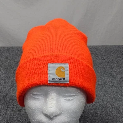 Carhartt A18 Knit Beanie Hat Blaze Orange Acrylic OSFA Made in Canada Workwear - Image 1 of 4