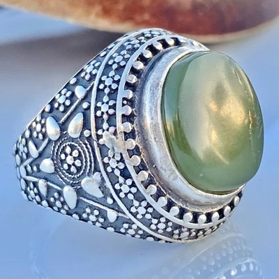 Piedras preciosas de jade hechas a mano de colección con anillo de plata de ley 925 para hombre حجر جاد Foto 1 de 4