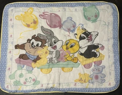 Vintage Baby Looney Tunes Crib Blanket Day at Zoo 42 x 31.5 Inches - Image 1 of 4