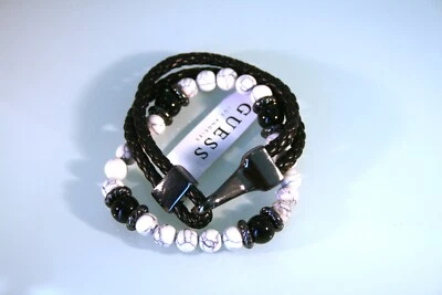 Pulseras elásticas Guess tono negro cuero negro y mármol gris y blanco unisex Foto 1 de 2