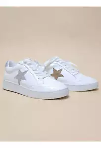 Low Top Rhinestone Star White Sneakers - Picture 1 of 19
