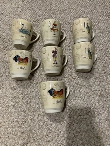 Williams Sonoma 12 Days of Christmas Coffee Tea Mugs Cups Set of 7 - Picture 1 of 8