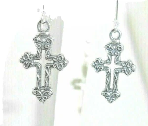 Neu schöne zierliche offene KREUZ silberfarbene Ohrhänger Ohrhänger 1-7/8" lang - Bild 1 von 3