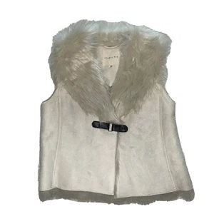 Girls Faux Fur Faux Suede Vest White Beige 7 8 Holiday Costume Fall - Picture 1 of 8