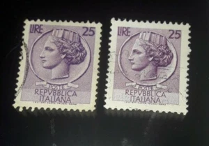 COPPIA FRANCOBOLLO POSTE ITALIANE ''25 LIRE'' ''SIRACUSANA'' OTTIME CONDIZIONI - Foto 1 di 1