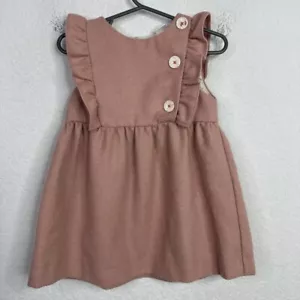 Vestido de bebé Zara niñas talla 2/3 rosa con volantes mezcla de lana línea A sin mangas delantal - Imagen 1 de 6