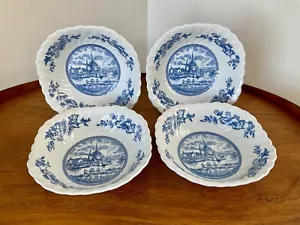 Johnson Brothers TULIP TIME Soup Cereal Bowls ~ Set of 4 ~ Blue & White Square - Picture 1 of 9