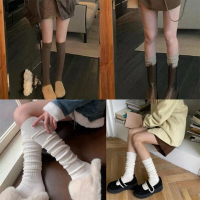 Fashion Luxury Women Long Sock Cashmere Knee-High Wool Boot Solid Thigh Stocking - Image 1 of 4