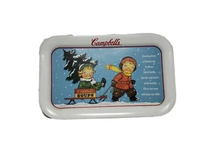 Vintage Campbell’s Soup Kids White Tin Tray Sledding Winter Scene 1993 - Picture 1 of 6