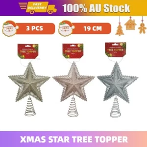 3 x Xmas Star Tree Topper Ornament 19CM Christmas Tree Top Star Home Decoration - Picture 1 of 3