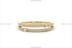 Double Row Band Fine Anniversary Ring 14k Yellow Gold Natural Diamond - Picture 1 of 6