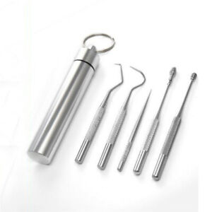 3/5pcs Stainless Steel Portable Toothpick Oral Care + Toothpick Holder Tool Set