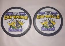 Lot of (2) Vintage El Paso Buzzards 1996-97 WPHL Presidents Cup Hockey Pucks