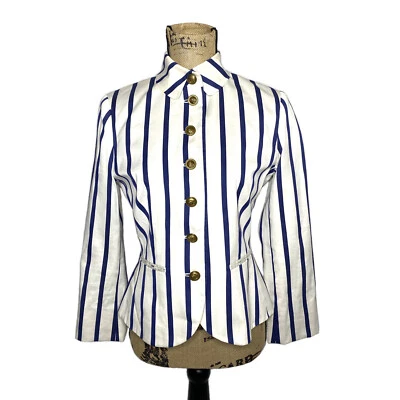Blazer Lauren Ralph Lauren 4 branco azul dourado jaqueta listrada com botões - Imagem 1 de 4