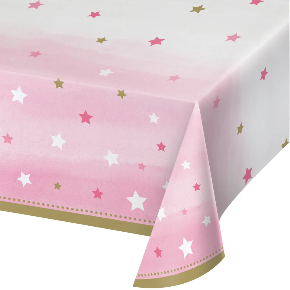 Twinkle Little Star Party Supplies Tablecover Girl Pink 1st Birthday Tableware - Image 1 of 1