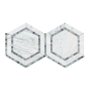 Carrara White Italian (Bianco Carrara) Marble 5" Hexagon Combination Mosaic Tile - Picture 1 of 7