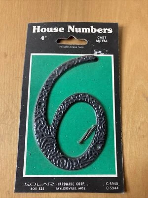 New Vintage 4'' Inch Cast Metal # 6 House Number For Address Solar Hardware - Image 1 of 4