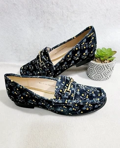 Cabi Women’s Size 7 Carnaby Loafers Floral Blue Velvet Horsebit Shoes - Picture 1 of 16