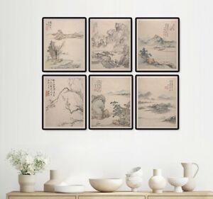 Chinese Vintage Drawings Xiang Shengmo Wall Art Set of 6 Prints 8.5x11 inch