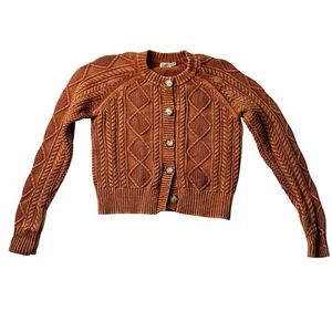Faherty Cable Knit Cardigan Sweater Button Front Copper Brown Fisherman Sz XS - Picture 1 of 14