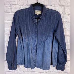 Current/Elliott Denim Ombre Pintuck Button Front Blouse Loose Fit Size S - Picture 1 of 6