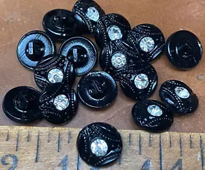 vintage black glass crystal buttons 1/2" made in Czechoslovakia 5pcs - Picture 1 of 5