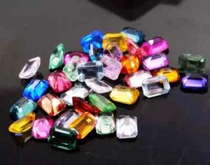 Natural 80 Ct Ceylon Multi Color 7-8 Pcs Sapphire Emerald Cut Loose Gemstone Lot - Picture 1 of 9