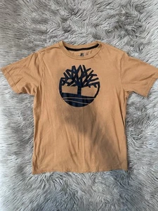 Timberland Boys Tan Logo Short Sleeve Shirt sz L 14/16 - Picture 1 of 2