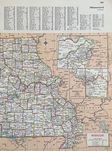 Mapa vintage de Missouri 9x12 color Atlas estatal mapa del medio oeste 1967 arte de pared Hammond - Imagen 1 de 6