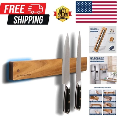 Stylish Acacia Wood Magnetic Knife Bar - Elegant Wall Storage Solution for Chefs - Image 1 of 4