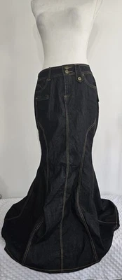 Maxi falda vaquera negra sirena vintage Y2K Bisou Bisou talla 10 nueva con etiqueta Foto 1 de 4