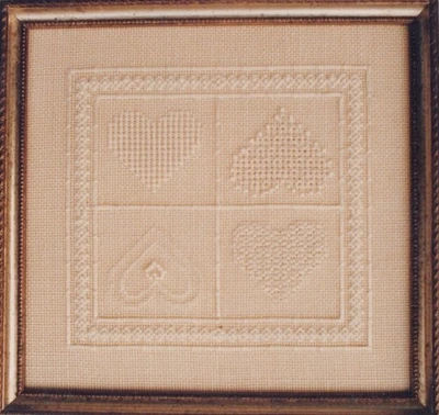 Petite Hearts Sampler Cross Stitch Multi-fiber Needlepoint 6in JBW Designs 1987 - Image 1 of 4